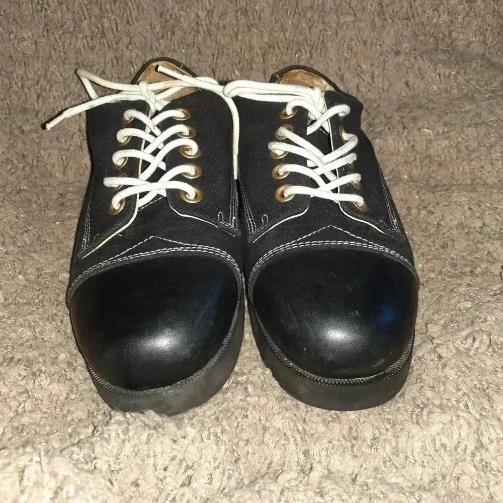 GRAM Scandinavia-488g Sneaker-Black Canvas/Leather Toe-White Stitch-Sz 8.5-Ex